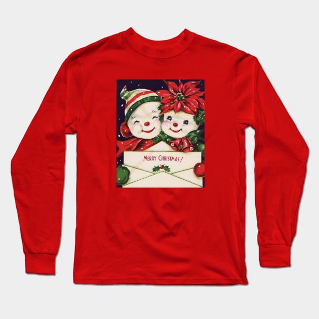 Snowman Couple Vintage Long Sleeve T-Shirt by tfortwo